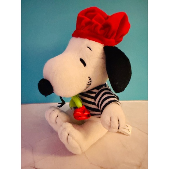 Hallmark Other - Hallmark Snoopy Plush 7in White French Parisian Beret Rose Striped Shirt VTD5012